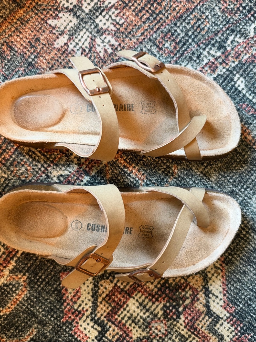 Comfortable Cushionaire Women's Tan Buckle Slide Sandals